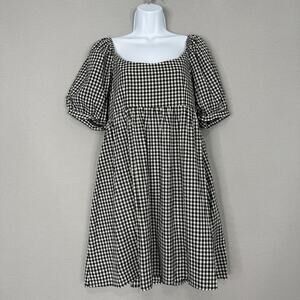 Pomander Place Tuckernuck Abigail Dress Womens M Black Gingham Babydoll Cottage